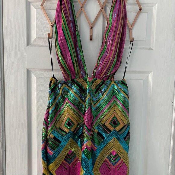 NWT Fashion Nova Colorful Sequin Halter Dress - Picture 4 of 6